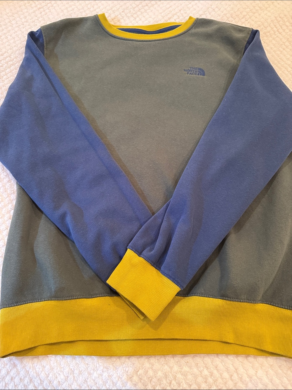 The North Face Olive, Blue & Yellow Colorblock Crew Sweatshirt